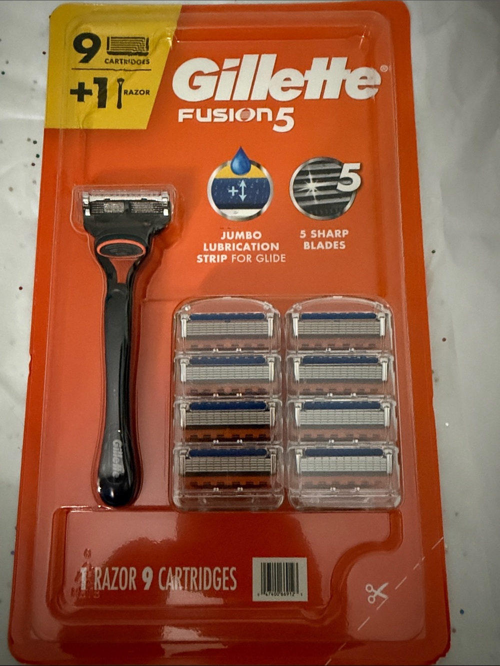 Gillette Fusion5 Mens Shaving Razor & Blades - Black Handle, Orange Packaging